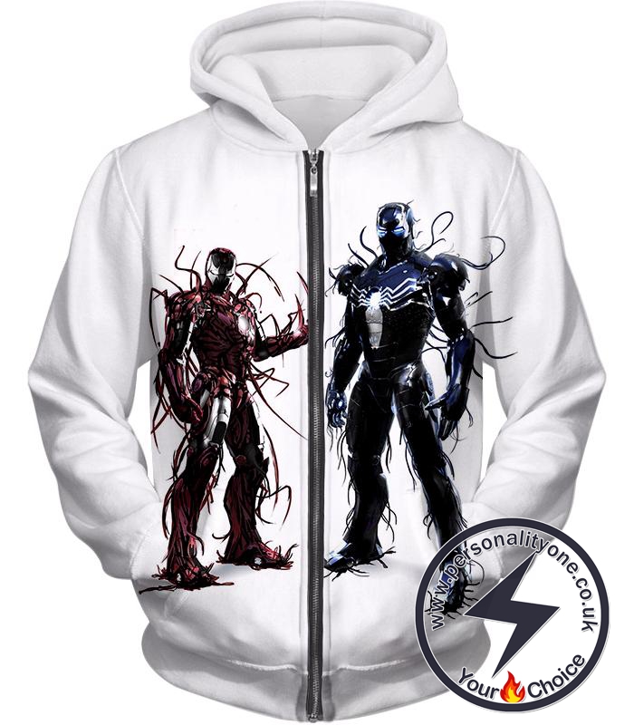 White Symbiotic Iron Man and Venom Promo Zip Up Hoodie